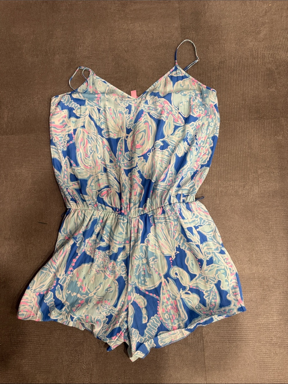 Lilly Pulitzer Blue Floral Print Romper Large